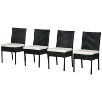 Outsunny 4 PE Rattan Outdoor Dining Chairs with Cushions, Patio Wicker Dining Chairs with Backrest, Black