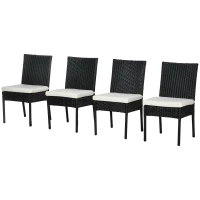 Outsunny 4 PE Rattan Outdoor Dining Chairs with Cushions, Patio Wicker Dining Chairs with Backrest, Black(m-1)