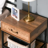 HOMCOM Industrial Bedside Table with Drawer, Nightstand with Storage Shelf, Sofa End Table for Bedroom, Teak(m-7)