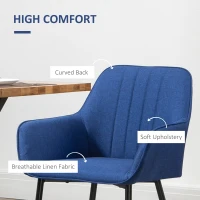 HOMCOM Dining Chairs Set of 2, Upholstered Linen Fabric Accent Chairs with Metal Legs, Dark Blue(m-5)