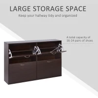 HOMCOM Flip Down Shoe Storage, Multi Cabinet, Wooden Shoe Rack, Entryway Shelf, 4 Drawer Organizer, Freestanding Unit, Brown(m-4)