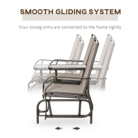 Outsunny Outdoor Glider Bench with Center Table, Metal Frame Patio Loveseat with Breathable Mesh Fabric and Armrests for Backyard Garden Porch, Brown(m-6)