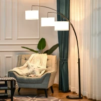 HOMCOM Arc Floor Lamp with 3 Hanging Drum Shape Lampshade, Flexible Steel Pole and Marble Round Base, Black/White(m-2)