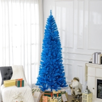 HOMCOM 7FT Pencil Christmas Tree, Artificial Christmas Tree with Automatic Open for Home Party, Blue