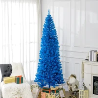 HOMCOM 7FT Pencil Christmas Tree, Artificial Christmas Tree with Automatic Open for Home Party, Blue(m-1)
