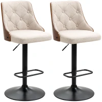 HOMCOM Counter Height Bar Stools Set of 2 with Solid Wood Back, Height Adjustable Swivel Barstools, Button Tufted Linen Fabric Bar Chairs with Footrest, Beige(m-11)