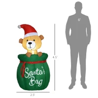 HOMCOM 4.5 ft. Christmas Inflatables Outdoor Decorations Bear In Santa Claus Toy Bag, Blow-Up Holiday Yard Christmas Decor with LED(m-3)