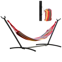 Outsunny Patio Hammock with Stand, Fabric Outdoor Hammock Bed with Stand, Free Standing Adjustable Lounge Chair Includes Portable Carrying Case for Outdoor or Indoor(m-2)