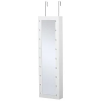 HOMCOM Jewelry Armoire with Mirror and 18 LED Lights, Wall-Mounted/Over-The-Door Cabinet with 3 Mountable Heights, White(m-1)