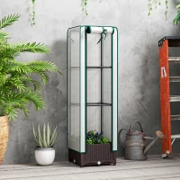 Outsunny Garden Bed with Trellis, Outdoor Plant Box with PE Cover, Drainage Holes and Zipper Door, 15.7" x 15.7" x 48.8", Brown(m-2)