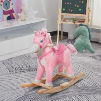 Qaba Kids Ride on Rocking Horse Toddler Plush Toy with Realistic Sounds and Swinging Tail for 3 Years Old Children(m-10)