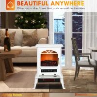 HOMCOM 23" Electric Infrared Fireplace Stove, Freestanding Fire Place Heater with Realistic Log Flame, Adjustable Temperature, Timer, 1000W/1500W, White(m-7)