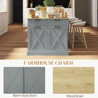 HOMCOM 10 Gallon Farmhouse Kitchen Cabinet with Hidden Trash Can and 2 Drawers, Tilt Out Trash Can Cabinet for Kitchen, Gray(m-7)