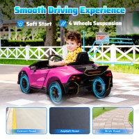 Qaba 12V Lamborghini Autentica Licensed Kids Car with Remote Control, 4 Wheels Spring Suspension, Soft Start, Pink(m-5)
