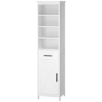 kleankin Tall Bathroom Storage Cabinet, Free Standing Bathroom Cabinet Slim Side Organizer w/ 3-Tier Open Shelf, Door, and Drawer, White(m-11)