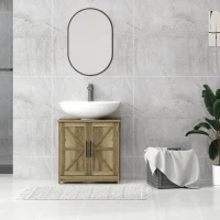 HOMCOM Farmhouse Pedestal Sink Storage Cabinet, Bathroom Sink Cabinet with 2 Barn Doors and Adjustable Shelf, Light Gray(m-9)