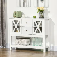 HOMCOM Sideboard Buffet Cabinet, Coffee Bar Cabinet with Storage Drawers and Glass Door for Kitchen, Living Room, Entryway, White(m-10)