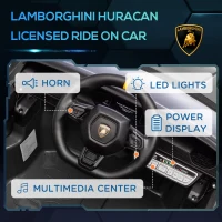 Qaba 12V Lamborghini Huracan Licensed Kids Electric Car with Parent Remote Control, Spring Suspension, Transport Wheel, Black(m-4)