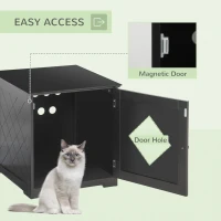 PawHut Cat Litter Box Enclosure End Table, Indoor Cat Washroom with Magnetic Door, Hidden Litter Box Nightstand with Large Tabletop, Easy Assembly, Black(m-6)