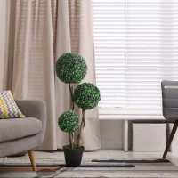 HOMCOM 35.5" Artificial Plant for Home Decor Indoor & Outdoor Fake Plants Artificial Tree in Pot, Ball Boxwood Topiary Tree for Home Office, Living Room Decor, Set of 2, Green(m-2)