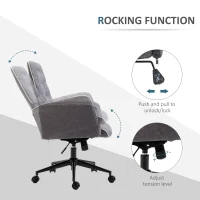 HOMCOM Linen Computer Desk Chair Tufted Height Adjustable Home Office Chair with Swivel Wheels and Padded Armrests Dark Gray(m-5)