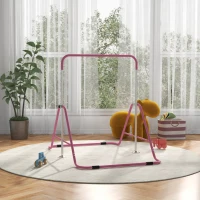Qaba Foldable Gymnastics Bar for Kids, Expandable Gymnastics Equipment with Adjustable Height for Boys Girls, Pink(m-8)