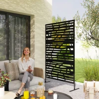 Outsunny Decorative Outdoor Privacy Panel with Stand, Freestanding Metal Outdoor Divider for Garden, Backyard, Deck, Black(m-1)
