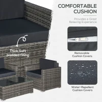 Outsunny 4 Piece Wicker Patio Furniture Set with Cushions, Outdoor Sectional Furniture with 2 Sofa, Loveseat, and Glass Top Coffee Table, Conversation Sofa Sets for Garden, Black(m-7)