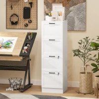 HOMCOM 4 Drawer Filing Cabinet with Lock, Office Storage Cabinet with Adjustable Hanging Bars for A4 Letter Size Files, White(m-8)