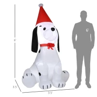 HOMCOM 6ft Christmas Inflatables Outdoor Decorations Puppy Dog Wearing a Santa Hat, Blow-Up Yard Christmas Decor with LED Lights Display(m-3)