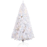 HOMCOM 7.5 FT Tall PreLit Artificial Christmas Tree with Realistic Branches, 500 Warm White LED Lights and 1346 Tips, White(m-1)