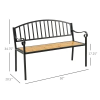 Outsunny 50" Garden Bench, Patio Loveseat with Antique Backrest, Wood Seat and Steel Frame for Backyard or Porch(m-3)