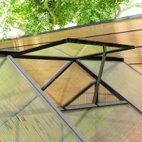 Outsunny 6' x 8' x 6.4' Polycarbonate Greenhouse, Aluminum Walk-In Green House Kit Garden, Plants Grow with Rain Gutter and Roof Vent, Charcoal Grey(m-10)