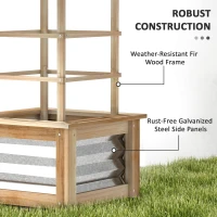 Outsunny Wooden Raised Garden Bed with Trellis, Galvanized Planter Box Elevated Garden Bed for Garden, Patio, Natural Wood(m-6)
