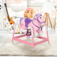 Qaba Spring Rocking Horse, Kids Ride on Horse, Plush Horse Ride-on w/ Sounds & Foot Stirrups for Kids 3-8 Years, Pink(m-10)