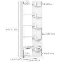 HOMCOM 6-Tier Tall Bookcase, Modern Storage Bookshelf, Display Shelves, Floor Standing Shelving, Display Rack for Living Room, Home Office, White(m-3)
