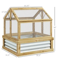 Outsunny Raised Garden Flower Bed Kit with Greenhouse, Wooden Cold Frame Planter, 35.5" x 31.5" x 36", Natural(m-3)