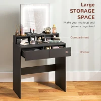 HOMCOM Makeup Vanity Table with LED Lights, for Bedroom, Modern Dressing Table with Drawers, Compartments, Black(m-5)