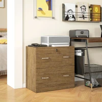 Vinsetto 2 Drawer File Cabinet with Lock, Office Filing Cabinet, Hanging Bar for Letter Size, Home Office, Light Brown(m-1)