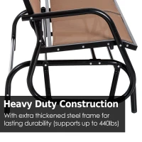 Outsunny 2 Person Steel and Mesh Fabric Sling Weather Resistant Outdoor Patio Glider Double Swing Chair - Brown(m-6)