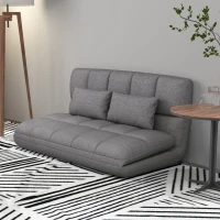 HOMCOM 51" Folding Floor Sofa, Foldable 2-Seater Lazy Sofa Sleeper Bed, Adjustable Linen Floor Couch with 9-position Backrest, 2 Pillows and Wide Seat for Living Room, Grey(m-8)