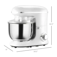 HOMCOM Stand Mixer with 6+1P Speed, 600W Tilt Head Kitchen Electric Mixer with 6 Qt Stainless Steel Mixing Bowl, Beater, Dough Hook and Splash Guard for Baking Bread, Cakes, and Cookies, Silver(m-3)