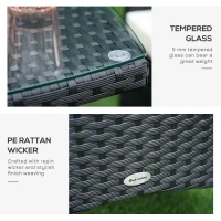 Outsunny 3 Piece Rattan Bistro Table Chairs Set Outdoor Cushioned - Black(m-5)