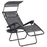 Outsunny Outdoor Zero Gravity Reclining Lounger Chair with Canopy Shade, Side Tray, Cupholder, Dark Grey(m-2)