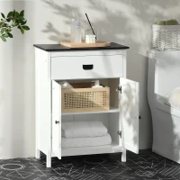 kleankin Bathroom Cabinet with Drawer, Freestanding Storage Organizer with Double Doors, Adjustable Shelf White(m-8)