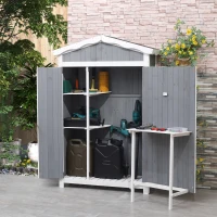 Outsunny 52'' x 20'' Wooden Garden Storage Shed with Foldable Workstation, Flower Stand and Asphalt Roof Multifunction, Sheds & Outdoor Storage Tool Organizer(m-1)