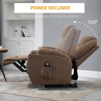 HOMCOM Electric Power Reclining Massage Sofa w/ 8-Point Vibration Waist Heating Side Storage USB Port, Brown(m-5)