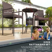 Outsunny 3 Pieces Patio Bar Set, Rattan Bistro Table and Chairs, Outdoor Conversation Furniture Set with Ice Bucket, Dark Brown(m-4)