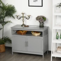 HOMCOM Kitchen Sideboard, Buffet Cabinet, Wooden Storage Console Table with 2-Level Cabinet and Open Shelf, Gray(m-10)