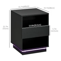 HOMCOM LED Nightstand, Bedside Table with LED Lights, Drawer, 2 Shelves, Remote, Side Table for Living Room, Bedroom(m-3)